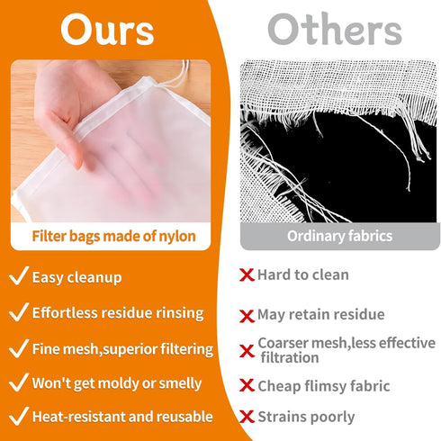 Guokoo 6PCS 200-Mesh 12 8 Inches Cheese Cloth Bag for Straining, x Nylon Nut Milk Bag, Reusable Food Grade Juicing Bags