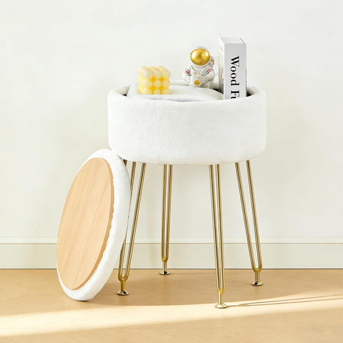 BRIAN & DANY Vanity Stool, Faux Fur Vanity Stool Chair with Storage,