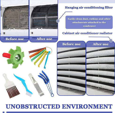 BOJACK Air Conditioner Fin Cleaner Set, AC Fin Comb and Brush, Condenser Coil Cleaner Tool (6 Pcs)