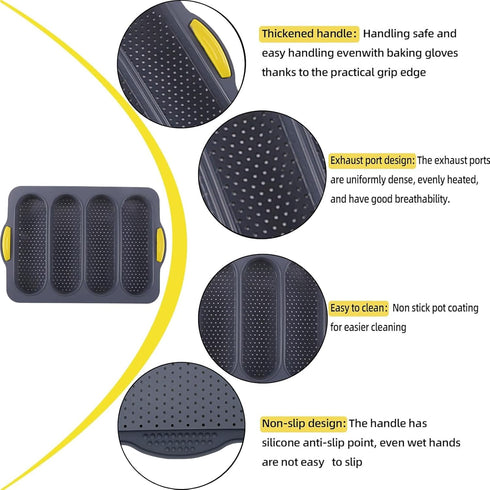 4-Cavity Silicone Bread Loaf Pan, Nonstick Sourdough & Heat Resistant Baguette Bread Pan, Silicone Molds for Baking