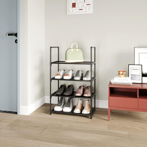 Yegazte 4-Tier Closet Upgrade Stackable Small Shoe Rack, Shoe Shelf Storage Organizer with Handle for Entryway, Hallway