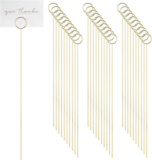 H&W 40PCS Golden Ring Loop Card Holders 12''L Round Shape Floral Picks Clips for Wedding & Flower Arrangements