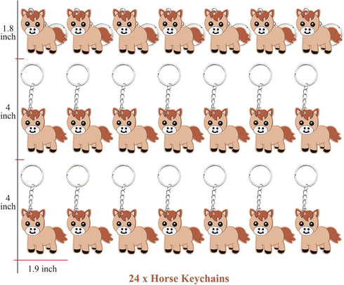 24 Pack Pony Keyring Party Favor - Guest Return Gift for Pony Lovers, Farm Animal Themed Party, Baby Shower