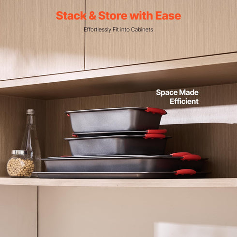 Set, 6-Piece, Sets VEVOR Baking Pans Nonstick Carbon Steel Cookware Sheets & Trays, Stackable Kitchen Oven Bakeware