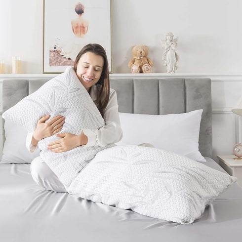 WhatsBedding Memory Foam Body Pillow for Adults with Zipperd Rayon Derived from Bamboo Cover, Breathable Long Pillow