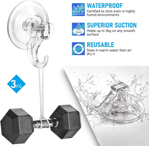 Quntis 4 Pack Suction Cup Hooks, Multi-Purpose Clear Waterproof Heavy Duty Hangers for Bathroom and More