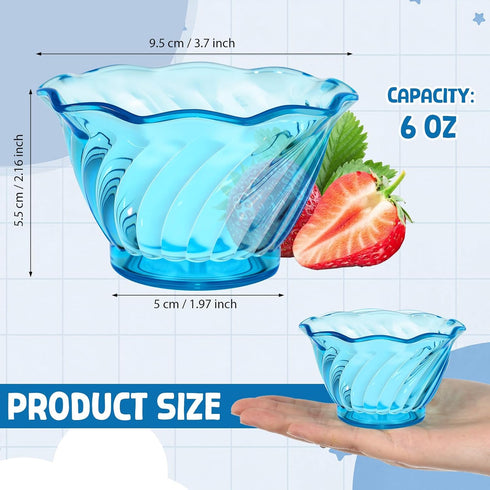 30 6 oz Rtteri Pcs Plastic Dessert Cups Clear Ice Cream Sundae Tasting Bowls, Mini Round Swirl Tulip Shape Party Buffet