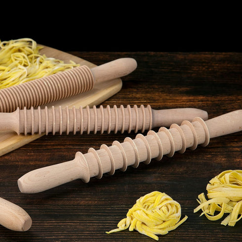 Beech Wood 14mm Pappardelle Pasta Cutter, Noodle Lattice Roller Docker Dough Cutter Kitchen Cooking Tools