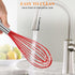 NileHome Commercial Stainless Steel Whisk Set, 3 Pack Small Whisks (8" 10" 12") with Silicone Non-Stick Coating (Red)