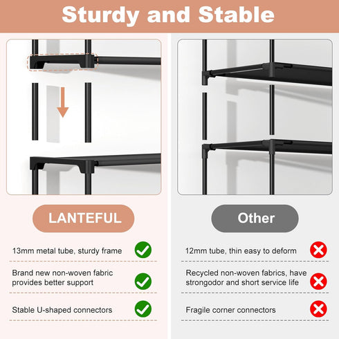 3 Closet, 5 LANTEFUL Tier Shoe Rack for Shoe Organizer with Hooks, Long Shoe Shelf Storage for Sneaker and Boot