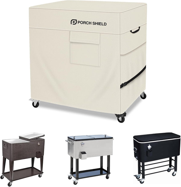 Porch Shield Waterproof Rolling 80-100 Qt Cooler Cart Cover Fits Most Patio