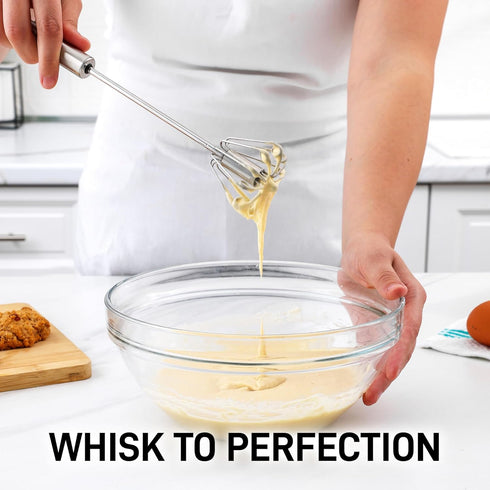 Zulay Kitchen Egg Beater Whisk, Push Whisk for Cooking, Hand Mixer Manual, Mini Whisk for Baking