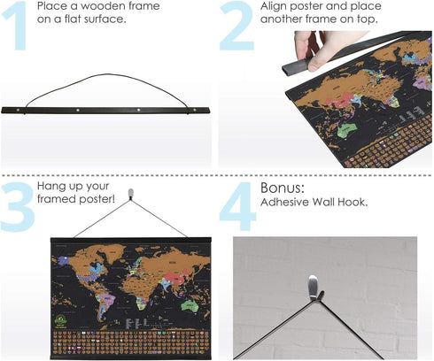 Magnetic Poster Hanger Frame - 24 inches Wooden Frame for Scratch Off Maps, Prints, Photos, Canvas Artwork
