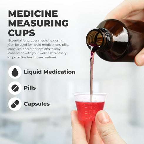 Graduated 1 oz Plastic Medicine Cups, Clear Containers for Medications, Disposable or Reusable, 100 Count