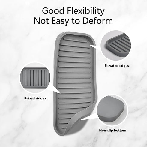 Mofason Silicone Soap Tray, Bathroom Kitchen Finishing Tray, Soap and Sponge Sink Organizer (Mist, 2 Pack)