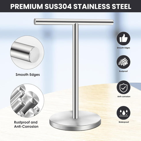 T-Shape Bath Hand Towel Holder Stand, Stainless Steel Free Standing Hand Towel Rack with Heavy Base, for Bathroom Kitchen & Countertop, Silver by Zitalupy