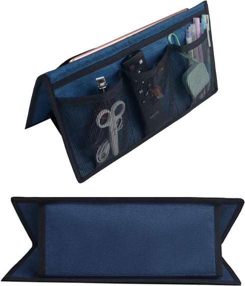 Blue Bedside Caddy Organizer - Nightstand & Loft-Bed Storage with Pockets