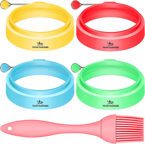 Kitchen Essentials Mcmuffin (4-Pack) Silicone Egg Rings, Premium Nonstick Multicolored Cooking Ring Molds for Eggs
