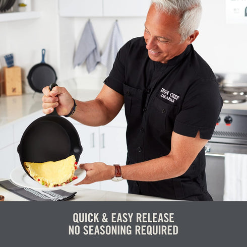 DASH Zakarian 9.5" Nonstick Cast Iron Skillet - Black with Pour Spouts for Searing, Baking, Grilling, Roasting