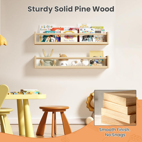 2 Pack 23.6 Inch upsimples Nursery Book Shelves, Floating Bookshelves for Wall, Baby Nursery Decor, Small Solid Wood