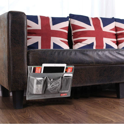 Bedside Storage Organizer Caddy for Remotes Phone Glasses (Classic 4 Pockets-Grey)