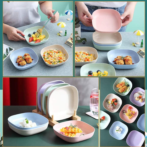 NA 6 PCS 5.7inch Square Lightweight Wheat Straw Plates, Deep Dinner Dishes for Serving Pasta & Fruit (Purple)