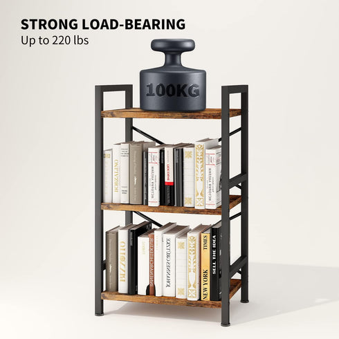 Homeiju Bookshelf, 3 Tier Industrial Bookcase, Metal Small Bookcase for Living Room and Home Office