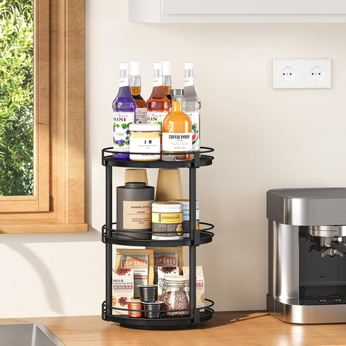 3 Countertop, Countertop 10.2" 10.2" 18.5", Snughome Lazy Susan Organizer, Tier Rotating Spice Rack for Turntable Lazy