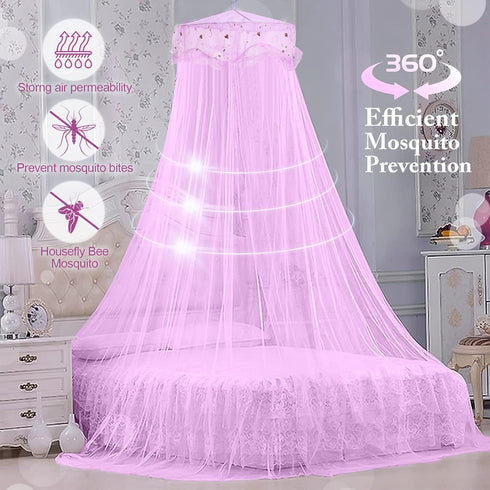 Jeteventy Bed Canopy for Girls, Princess Bed Curtain Net for Single to King Size, Quick Easy Installation (Purple)