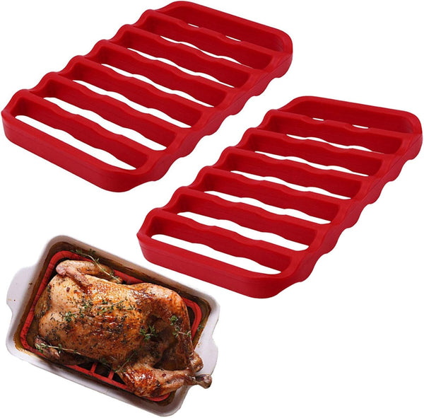 2 Pack Silicone Roasting Racks - Non Stick Easy-Clean Cooling Rack for Cooking, Baking, Steaming (2 Pack, Red)