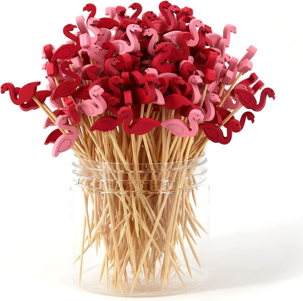 Handmade Cocktail Picks 200 Counts Natural Bamboo Toothpicks Party Supplies (Flamingo) Sticks