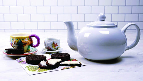 RSVP International Stoneware Teapot Collection, 16 oz, Microwave and Dishwasher Safe, White