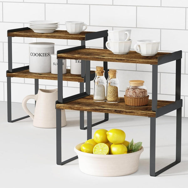 Goozii Kitchen Cabinet Organizers and Storage Shelves, Rustic Farmhouse Desk Shelf Riser