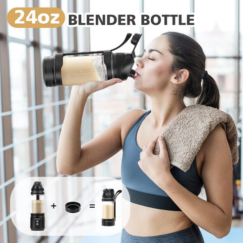 Portable Personal Blender for Smoothies, 24Oz USB-C Rechargeable Blender Cup Bottle with Sip Spout, Travel Lid,