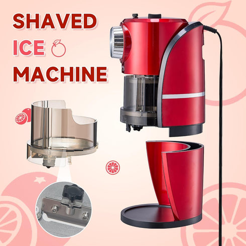 Shaved Ice Machine - Retro Red Snow Cone Maker for Homemade Shaved Ice, Slushie Ice Shaver with Stainless Steel Blade,