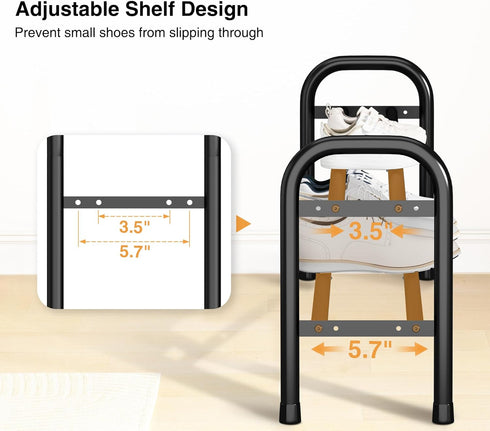 2-Tier, 33.747.5 18 Closet, STO STO Long Expandable Shoe Rack Adjustable Length Shoe Organizer, Metal Shoes Storage