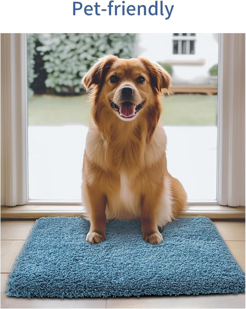 Blue Bathroom Rug 17x24in, Washable Non Slip Bath Mat for Soft Absorbent Plush Shower Mat for Modern Luxury