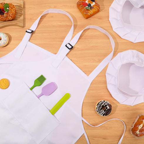 2 Pack Kids Chef Apron and Hat - Adjustable Kitchen Cooking Apron with Two Pockets for Boys and Girls