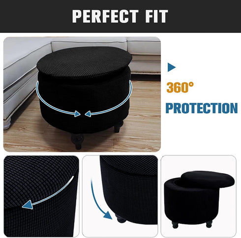 2-Piece Round Ottoman Cover with Storage Stretch Stool Slipcover Soft Footstool Protector Covers Removable Washable
