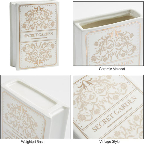 Ceramic Book-Shaped Vase for Flowers, Book Lovers Gifts Planter Pot, Aesthetic Room Decor Cute Unique Flowers Vases