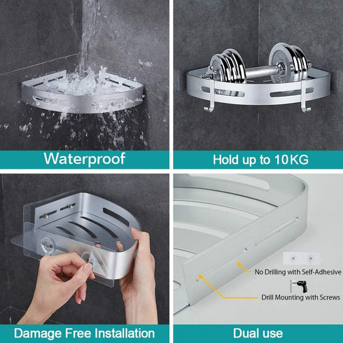 Hoomtaook Corner Caddy Bathroom Shower Shelf, Wall Mounted, No Drilling, 2 Tier Storage Shelves