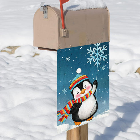 Winter Penguins Garden Flag 12x18 Inch Double Sided Burlap Welcome Christmas Snowflakes Scarfs Outdoor Holiday