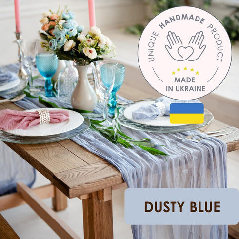 Dusty Blue Cheesecloth Table Runner, 141 in Long, Blue Gauze for Wedding Decoration, Boho Baby Shower
