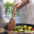 FAAY 13.5” Stir Fry Wooden Spatula for RIGHT Hand, Ergonomic Handle Saute Paddle, High Moist Resistance Golden Teak