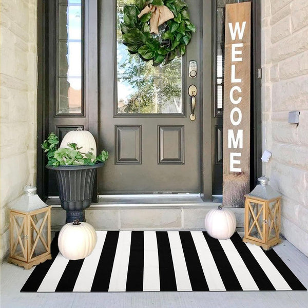 IOHOUZE 2x4.3 Black White Striped Rug, Washable Front Door Mat for Outdoor and Indoor Decor