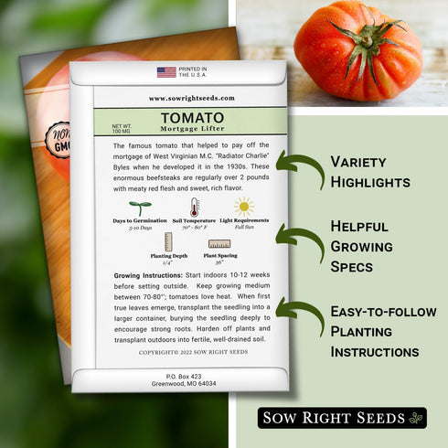 1 2 lb Sow Right Seeds - Mortgage Lifter Tomato Seeds for Planting - Meaty to Flavorful Fruits - Non-GMO Heirloom