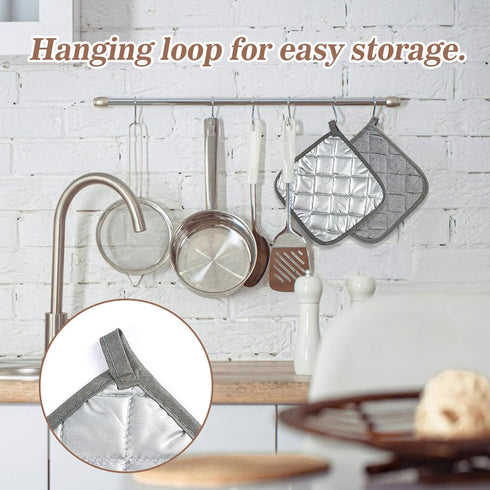 MAQIHAN Cotton Pot Holders for Kitchen, 4pcs Square Hot Pads Set, Gray 7 Inch Terry Cloth