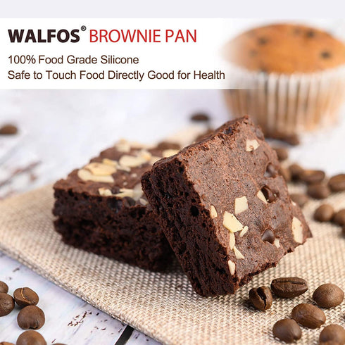 Walfos Mini Silicone Brownie Pan, 3 Piece 6-Cavity Non-stick Square Baking Pan for Brownies and Muffins