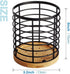 Utensil Holder for Kitchen Counter, 5.2" x 5.2" x 6" Large Round with Wooden Base, Matte Black Utensil Organizer