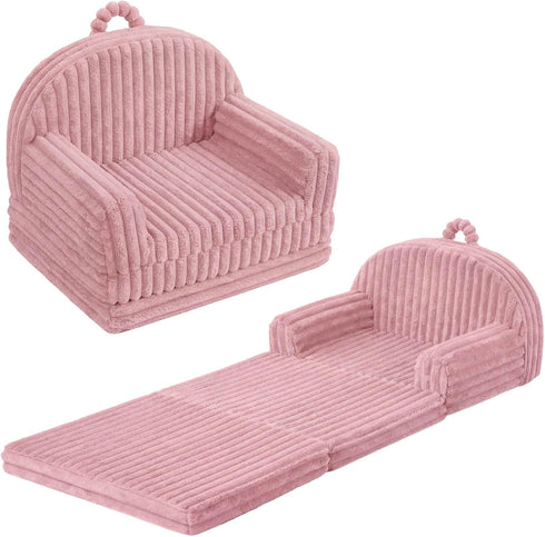 Blissful Diary Toddler Couch, 2-in-1 Comfy Toddler Chair & Lounger, Soft Flannel